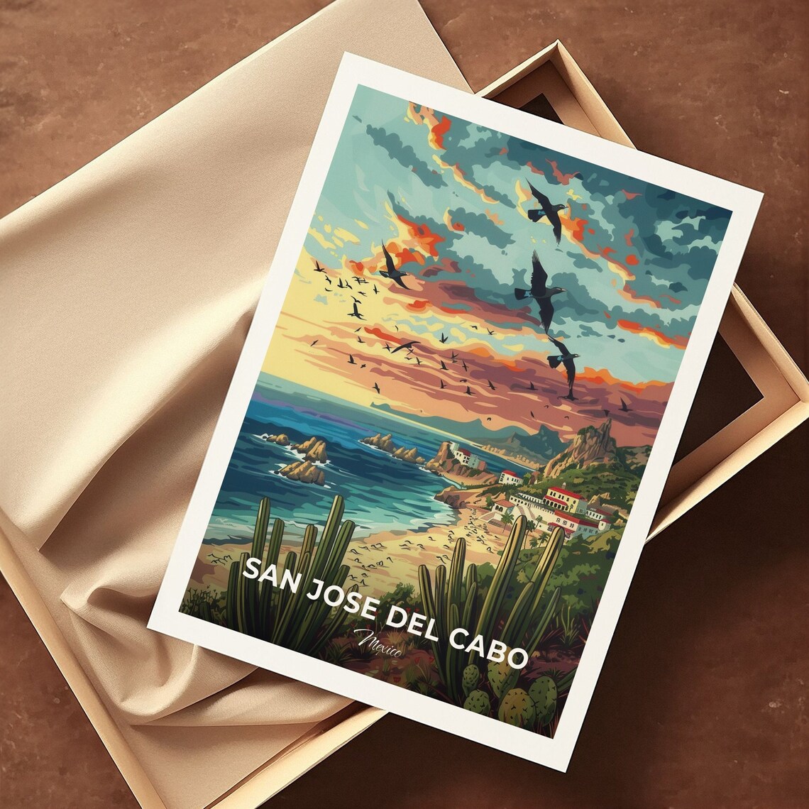 San Jose del Cabo Beach Cliffs Birds at Sunset Mexico Coastline Travel Poster - Image 3