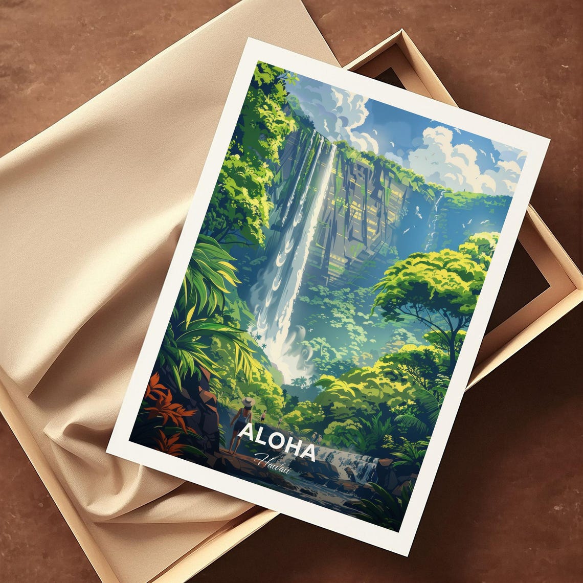 Aloha Hawaii Manoa Falls Tropical Waterfall Modern Travel Poster - Image 4
