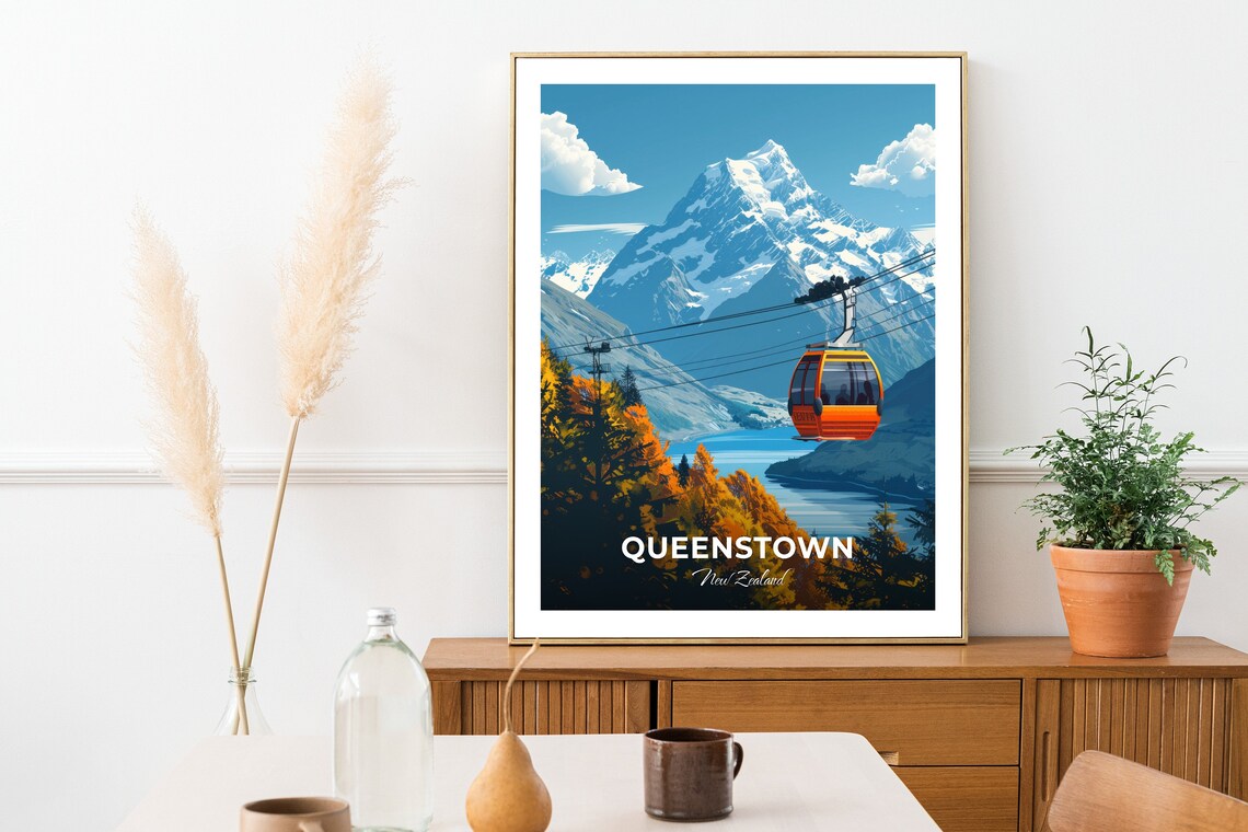Queenstown Skyline Gondola Orange Cabin Lake View Travel Poster - Image 2