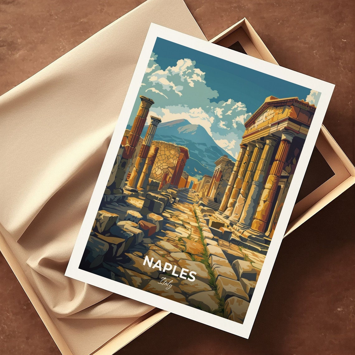 Naples Pompeii Ancient Ruins Beneath Mount Vesuvius Travel Poster - Image 3