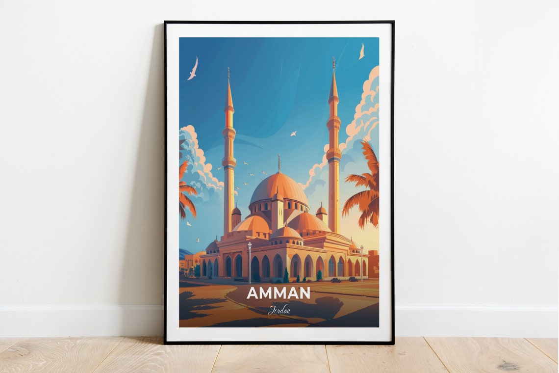 Amman Jordan King Abdullah Mosque Dome And Twin Minarets Poster