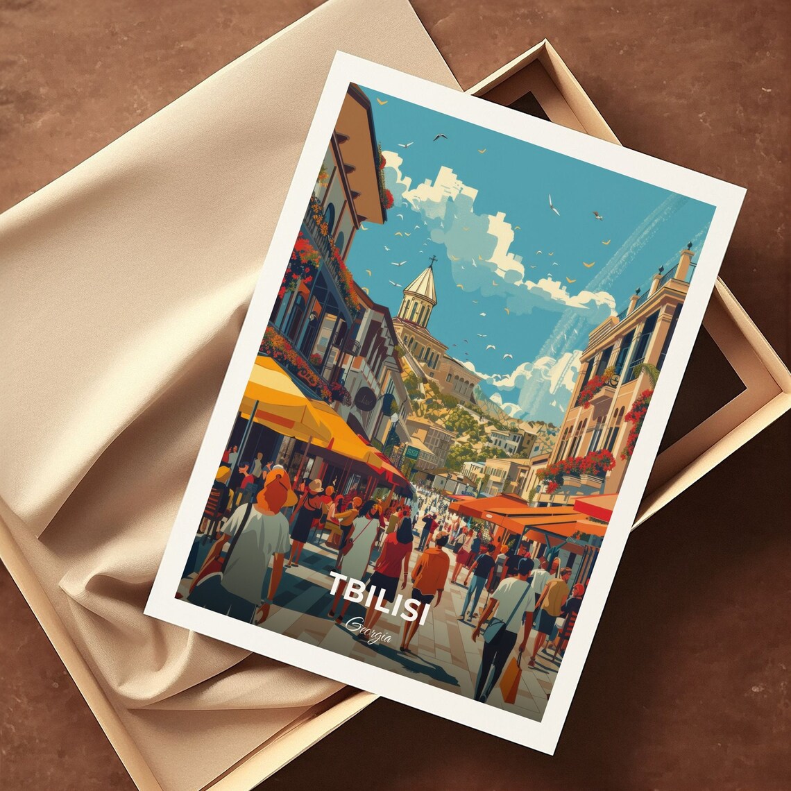 Tbilisi Georgia Freedom Square Bustling Market Street Crowd Travel Poster - Image 3