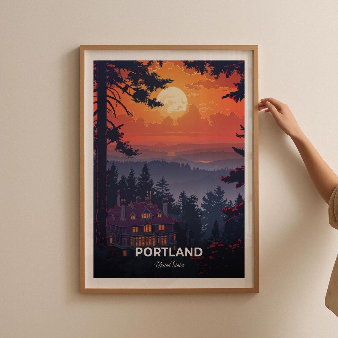 Portland Pittock Mansion Sunset Hilltop Modern Travel Poster - Image 2