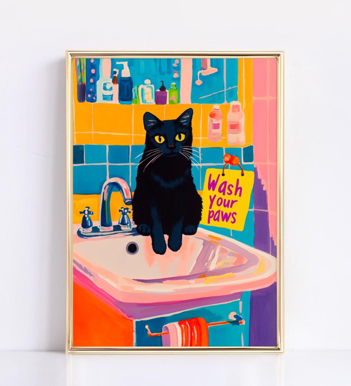 Wash Your Paws Black Cat Bathroom Art Print Funny Maximalist Dopamine Decor - Image 3