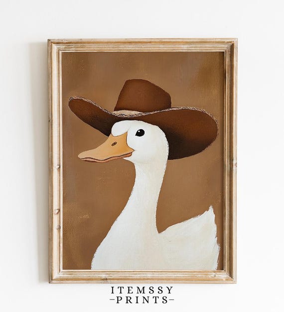 Silly Cowboy Goose Print Neutral Western Nursery Art Brown Animal Wall Art For Boys Room Cowboy Hat Gift For Kids