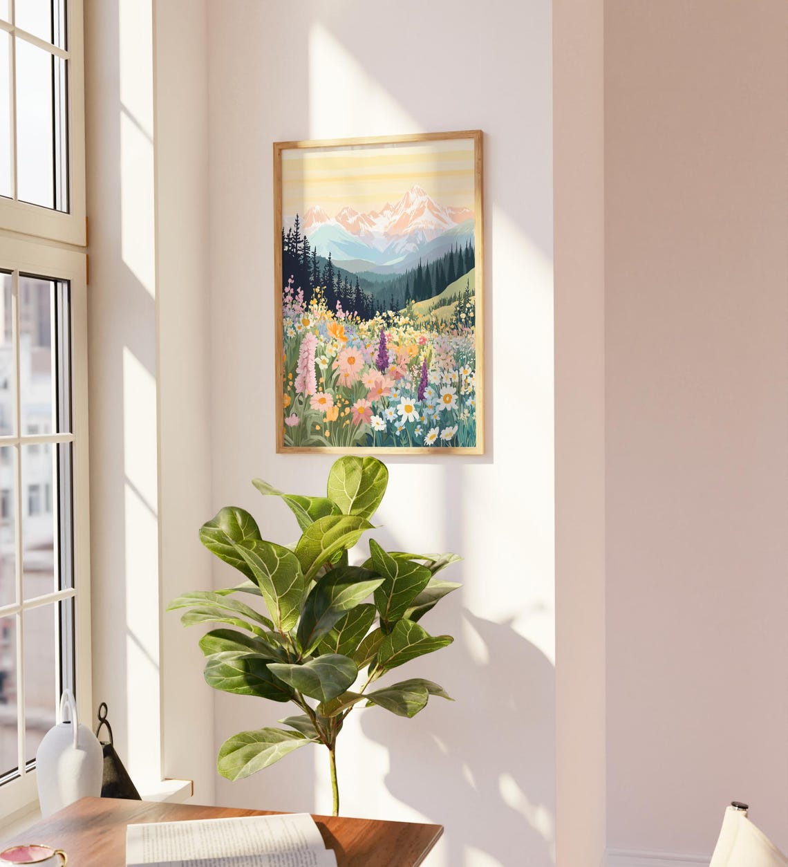 Mountain Wildflower Meadow Sunset Peaks Botanical Landscape Poster - Image 3