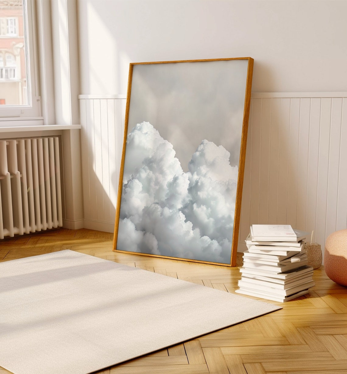 Serene White Cloudscape Sky Painting Minimalist Calm Gray Cloud Poster - Image 3