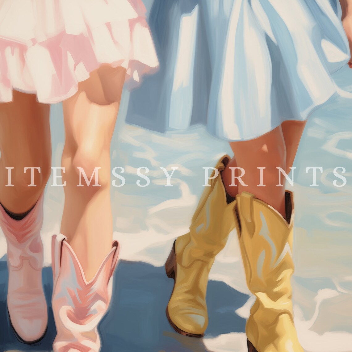 Coastal Cowgirl Boots Duo Beach Shore Preppy Western Summer Poster - Image 2