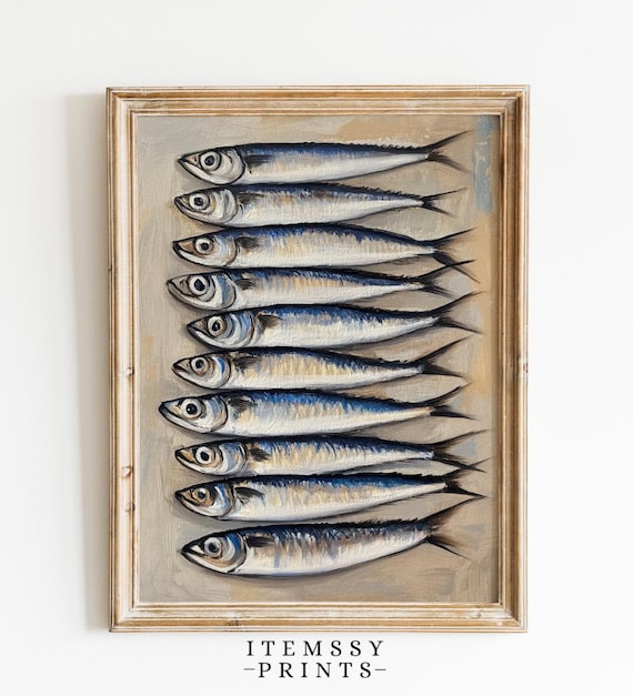 Sardine Print Retro Fish Wall Art Kitchen Artwork Seafood Art Poster Vibrant Pike And Fish Print Vintage Kitchen Decor