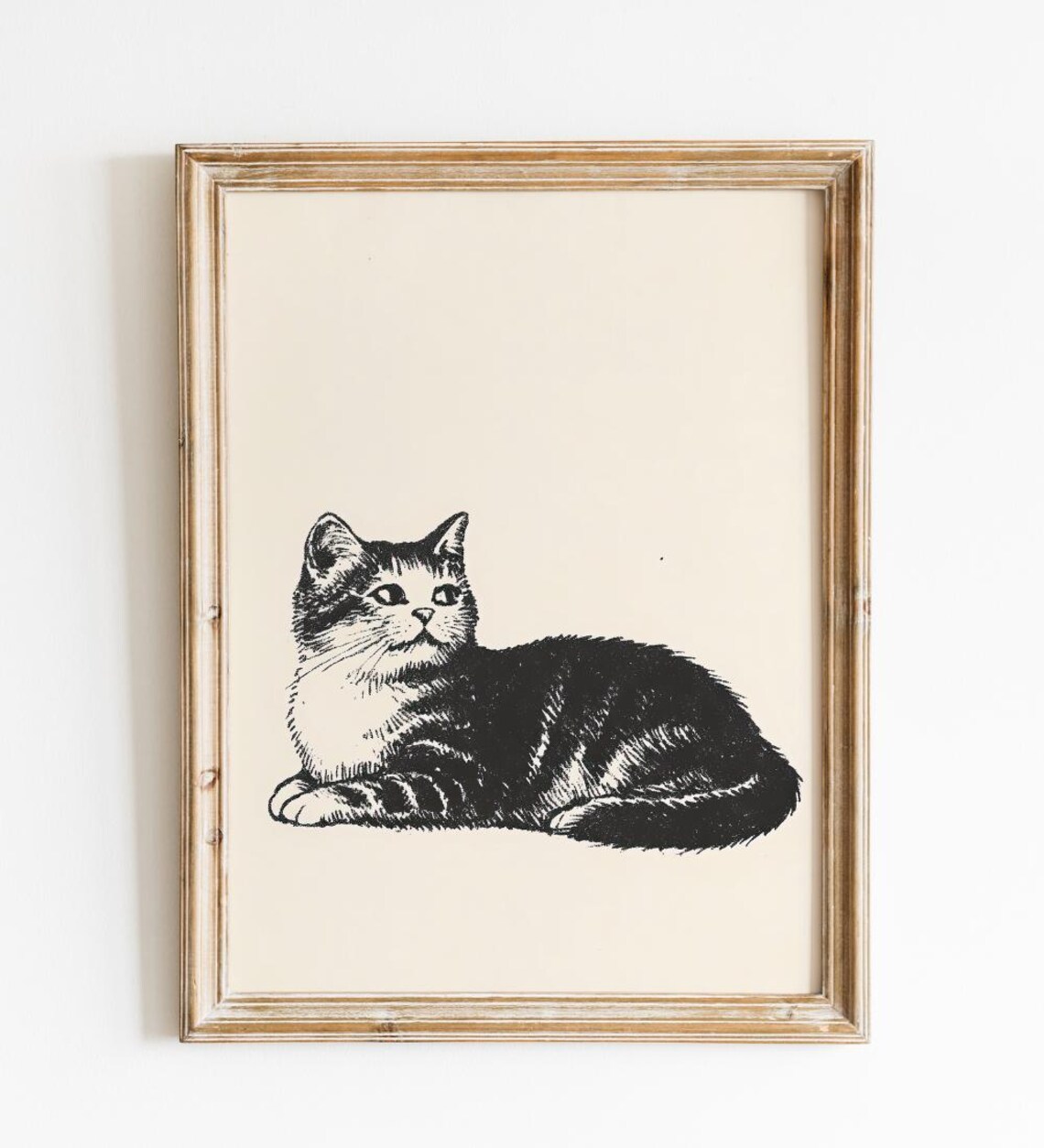 Lounging Tabby Cat Black Ink Sketch Classic Front View Minimal Cat Poster - Image 3