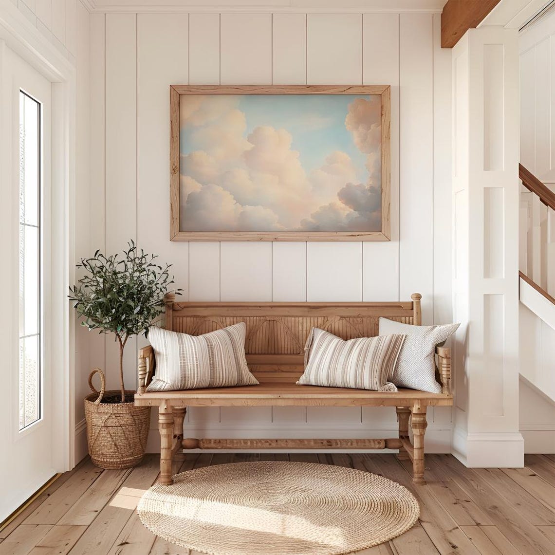 Dreamy White Clouds Blue Sky Cloudscape Painting Serene Wall Poster - Image 3