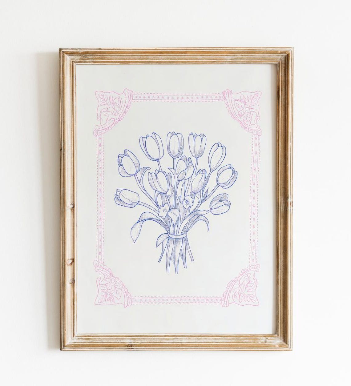Blue Tulip Line Drawing Botanical Sketch Vintage Floral Art Poster - Image 2