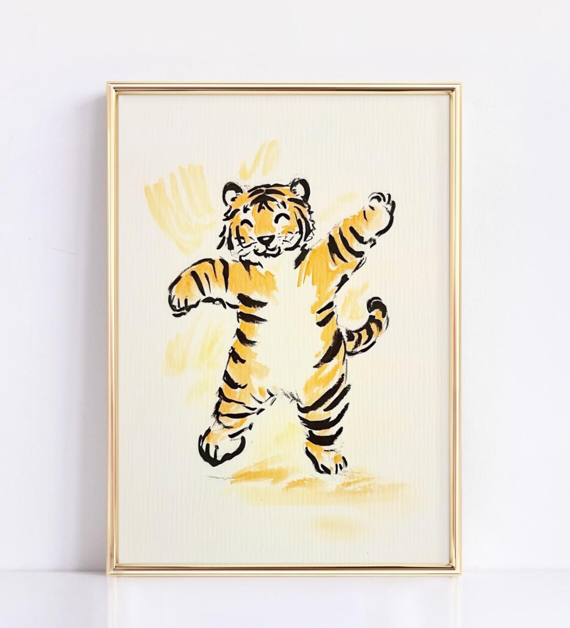 Playful Dancing Tiger Cub Watercolor Art Print Cute Nursery Animal Decor - Image 3
