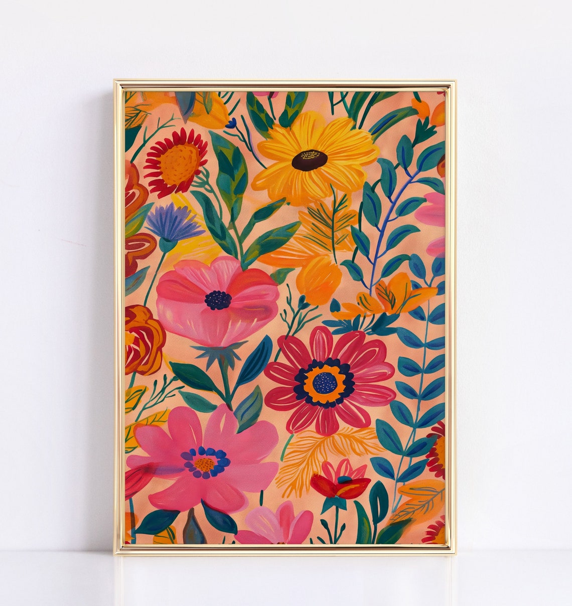 Tropical Floral Pattern Vibrant Hibiscus Coral Background Art Poster