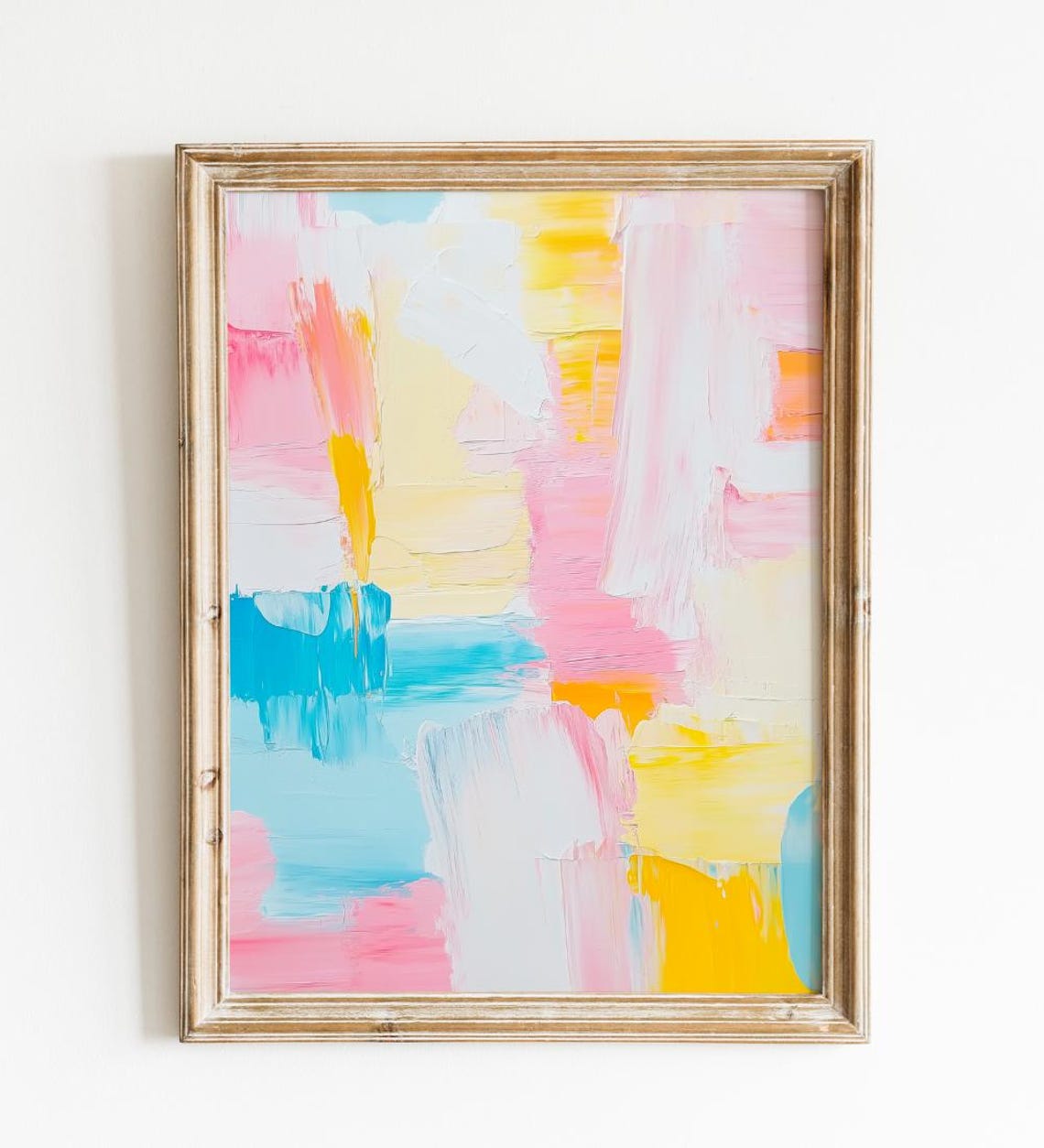 Pastel Abstract Brushstroke Painting Pink Yellow Blue Modern Wall Poster - Image 2