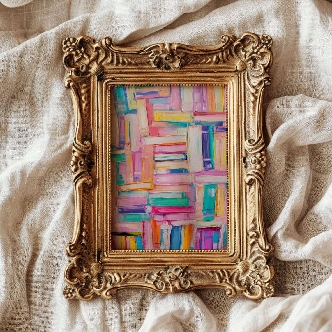 Neon Pastel Abstract Books Stack Painting Colorful Book Art Poster - Image 3