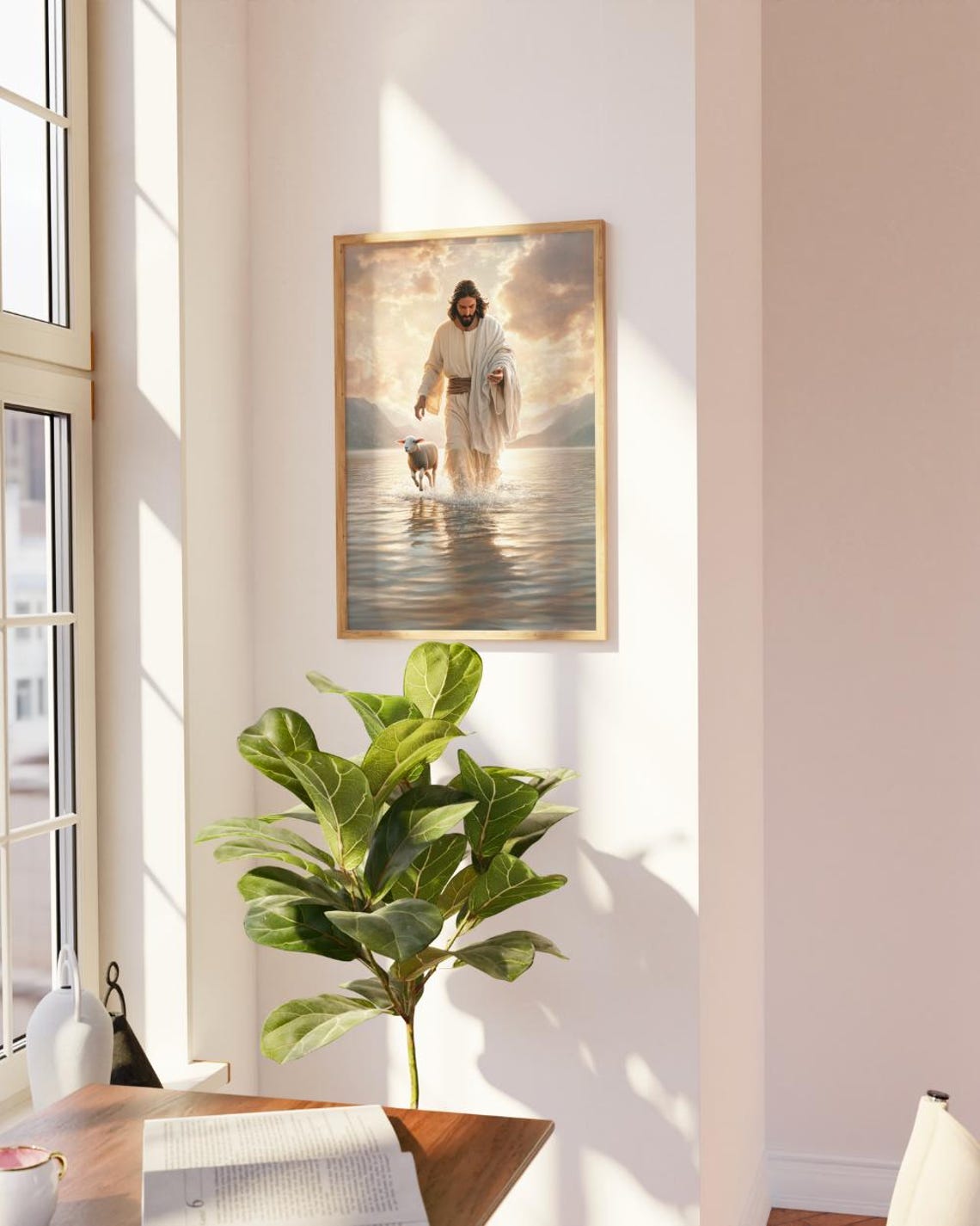 Jesus And The Lost Lamb Painting Christian Art Jesus Walking On Water Faith Inspired Wall Art Leaves The 99 Spiritual Print - Image 3