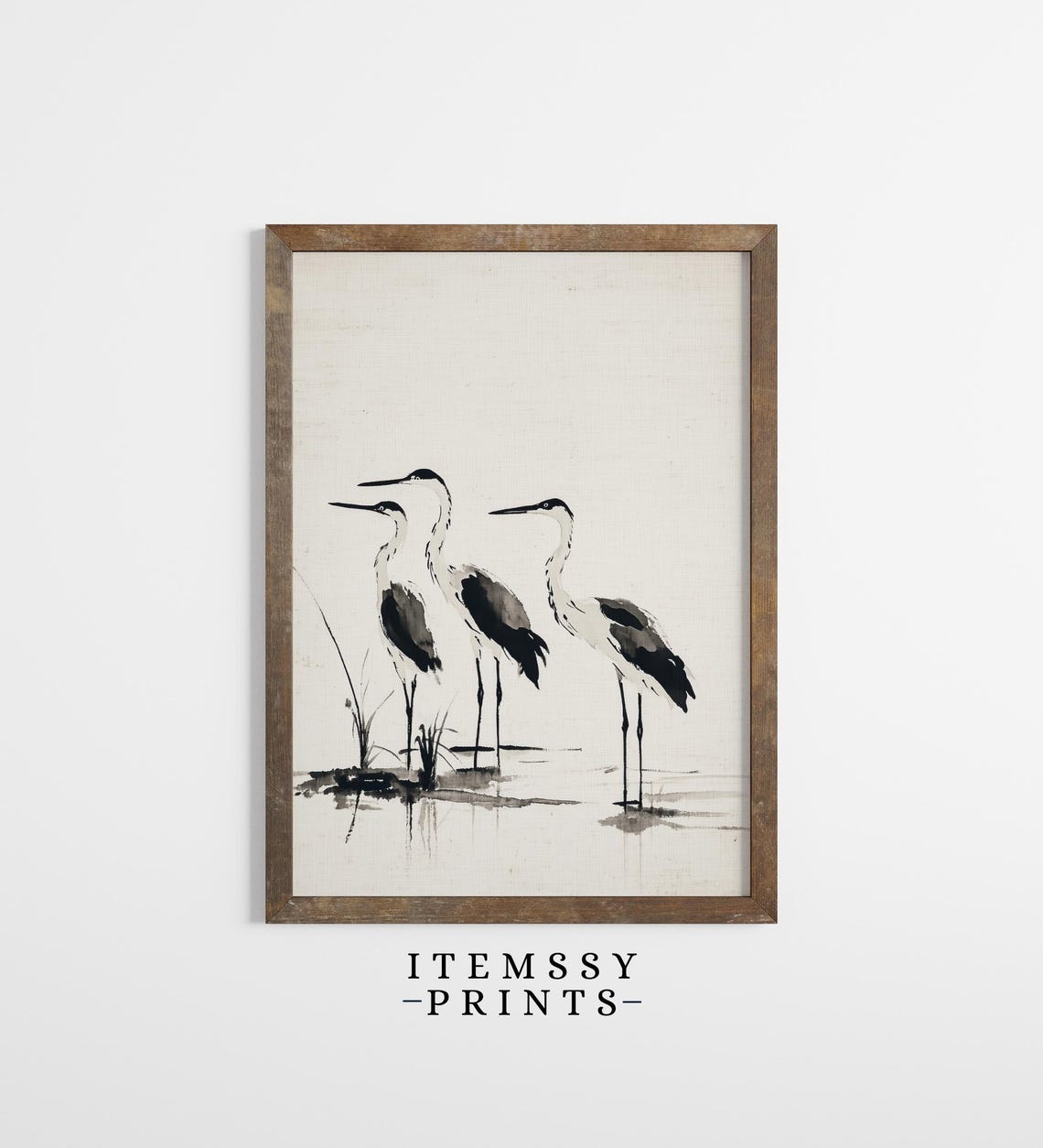 Blue Heron Ink Wash Painting Minimalist Coastal Birds Wall Art - Image 3