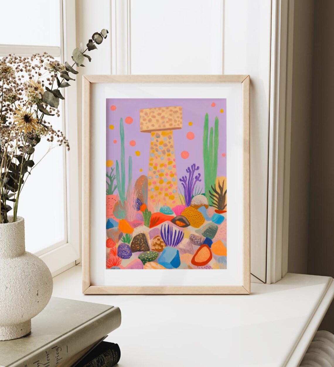 Midcentury Modern Rock Collage, Desert Cactus Art - Image 3