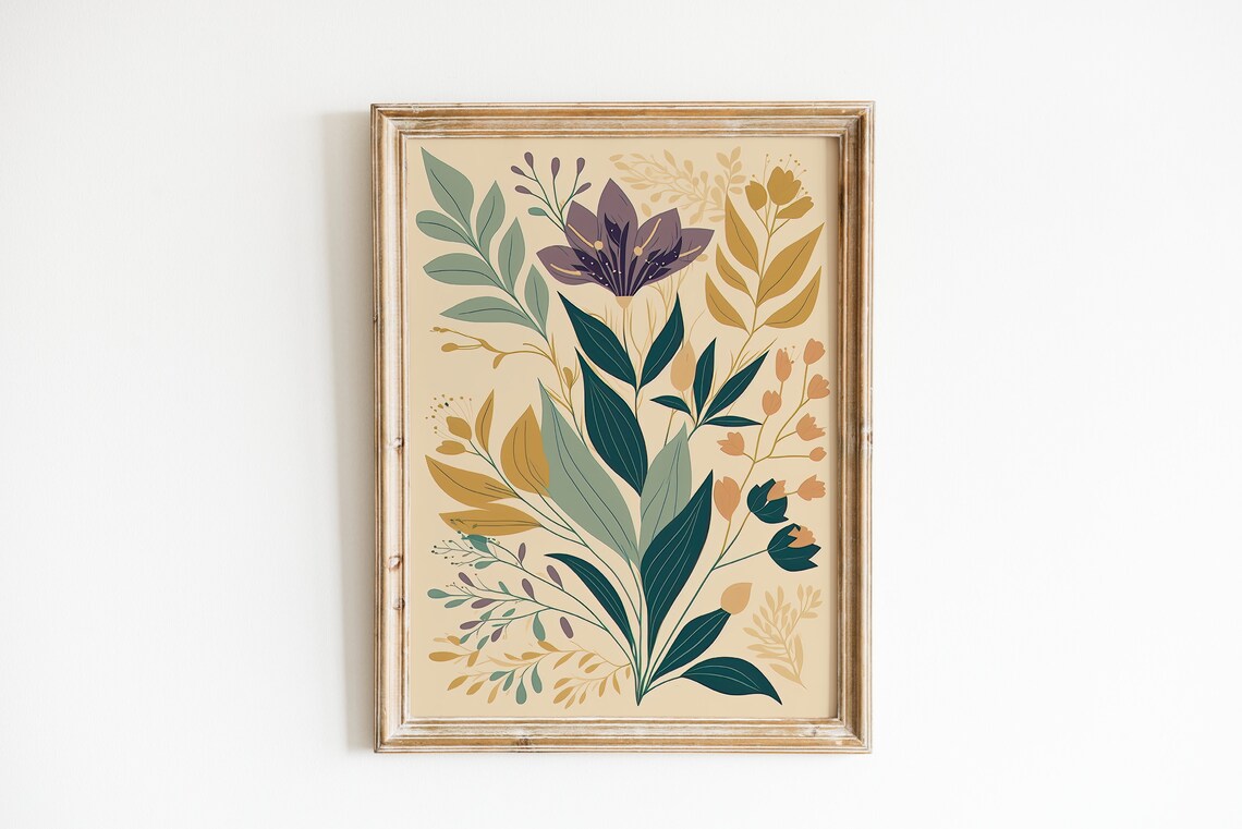 Botanical Wildflower Illustration Cream Garden Vintage Art Poster