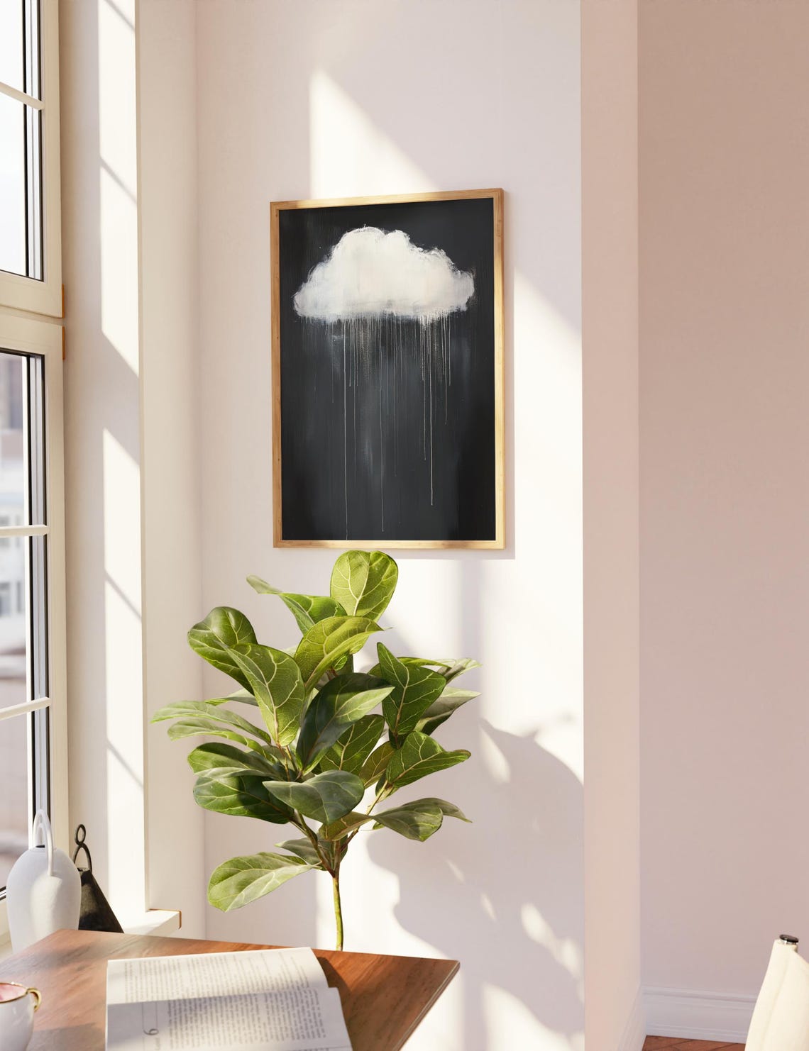 White Rain Cloud on Black Canvas Moody Gothic Minimalist Wall Art - Image 2