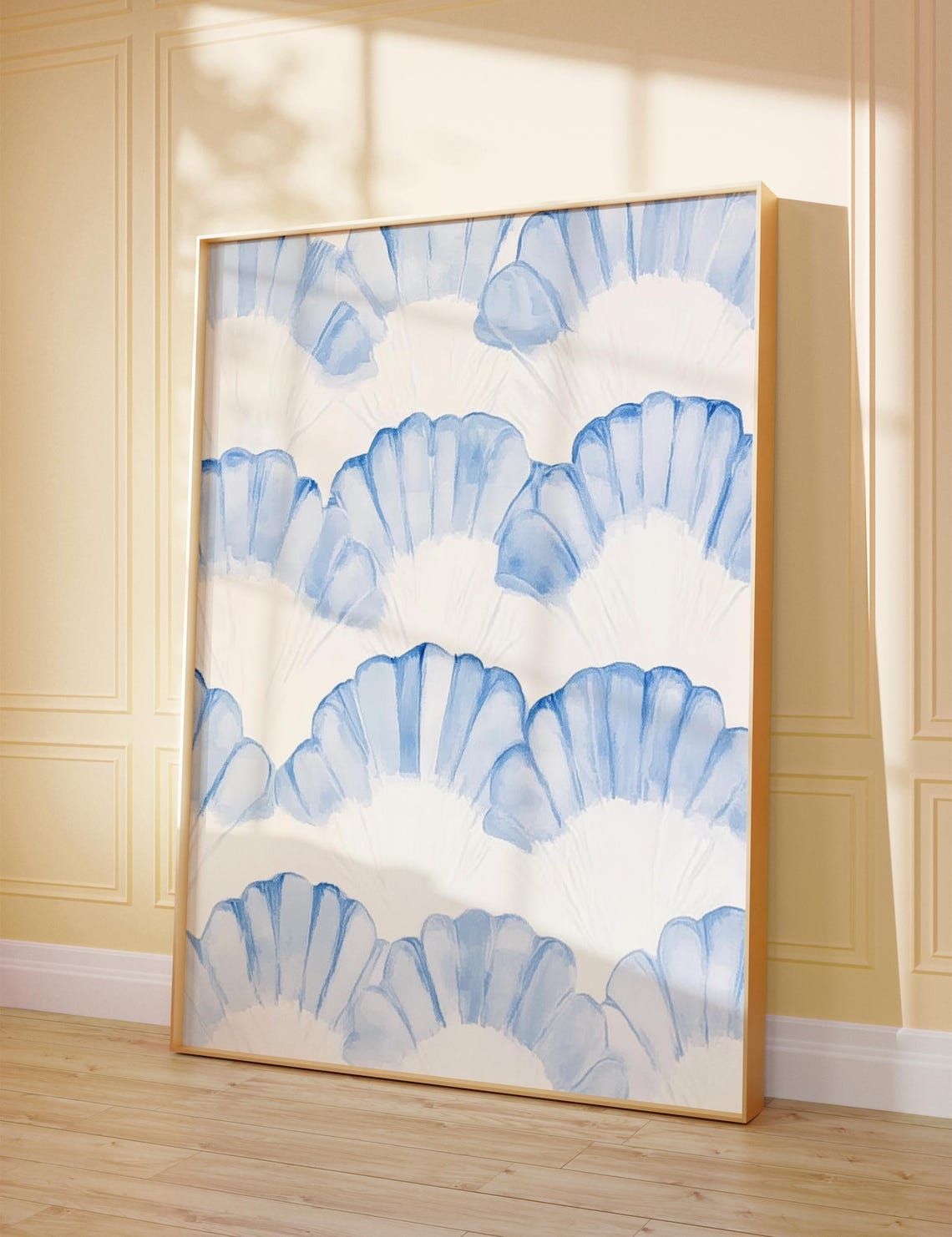 Blue Scallop Shell Pattern Watercolor Coastal Abstract Poster - Image 3