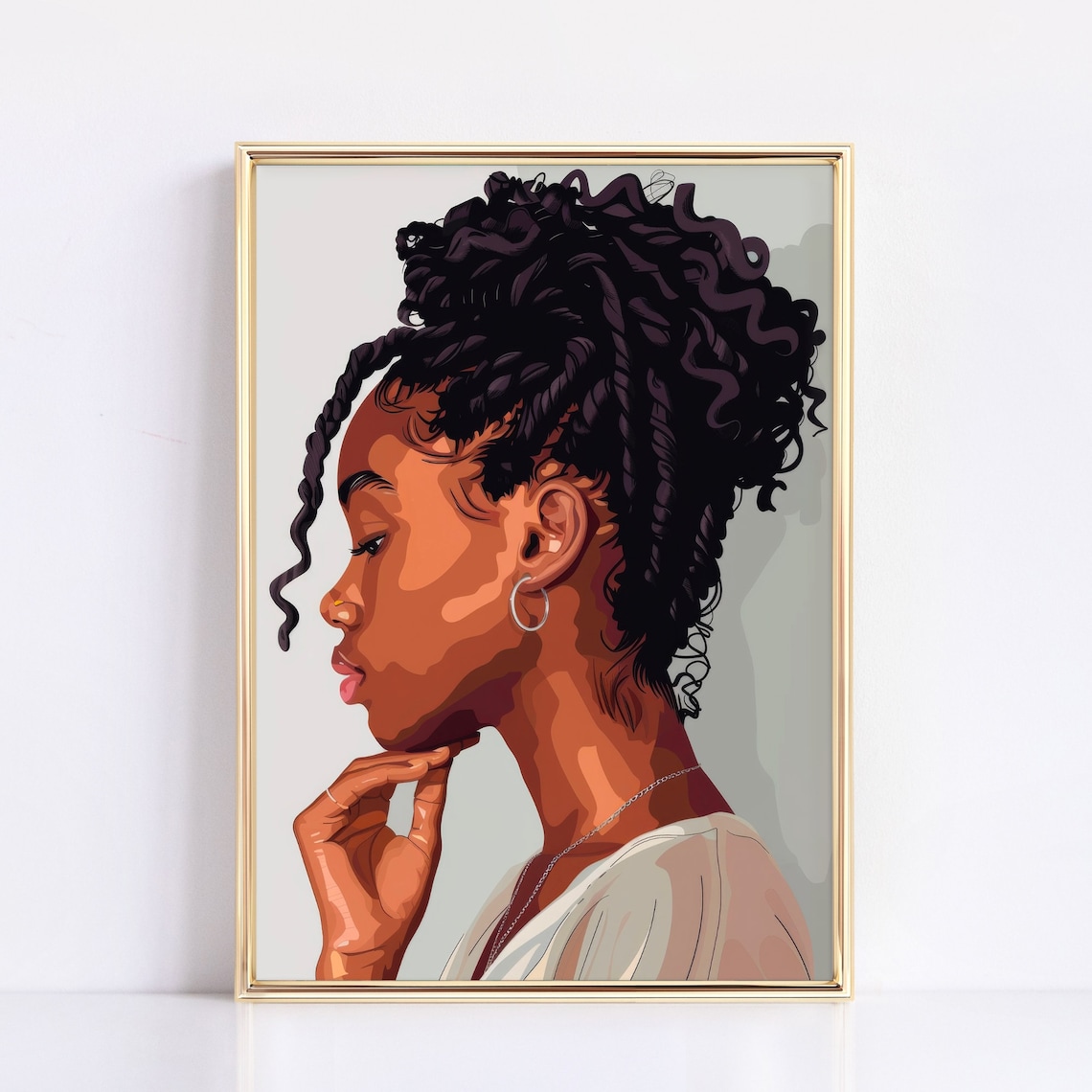 Black Woman Side Profile Braided Bun Minimalist Modern Illustration Poster