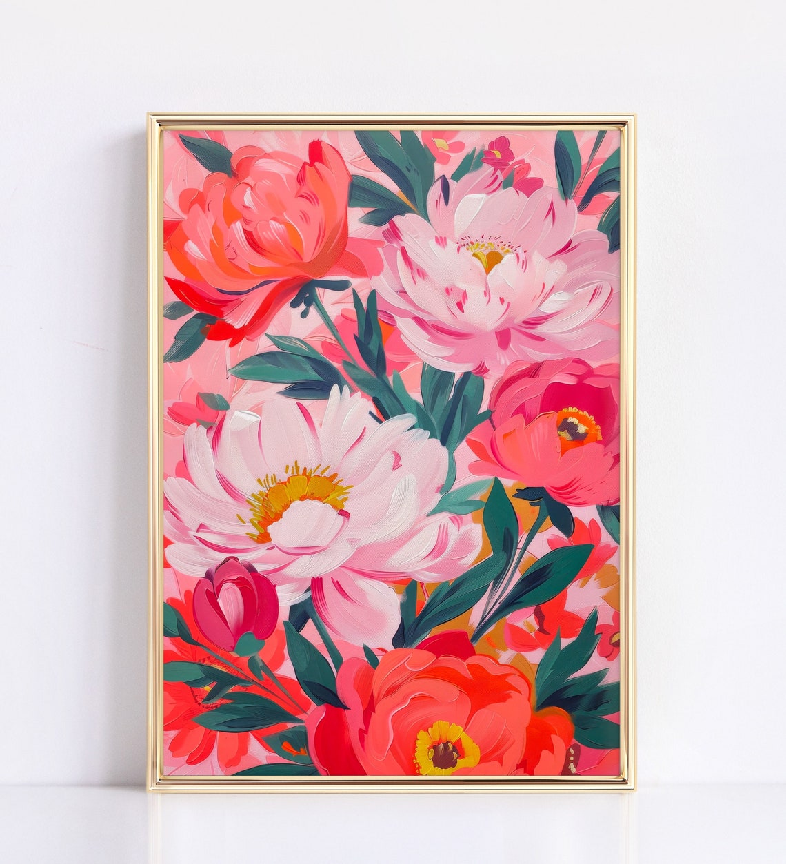 Lush Pink Peony Blossoms Floral Close Up Vibrant Botanical Poster