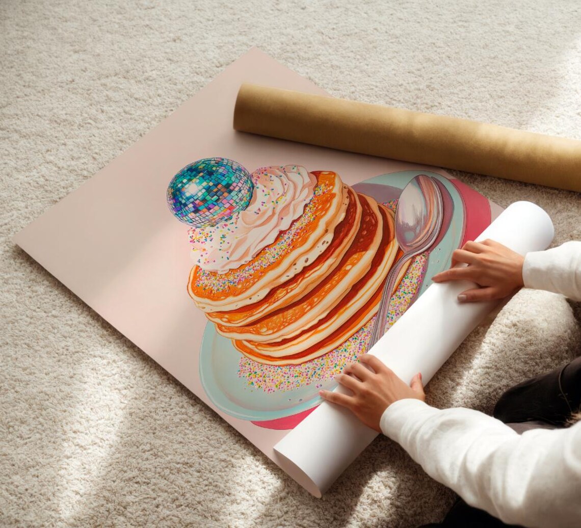 Retro Disco Pancakes, Trendy Foodie Kitchen Art - Image 2