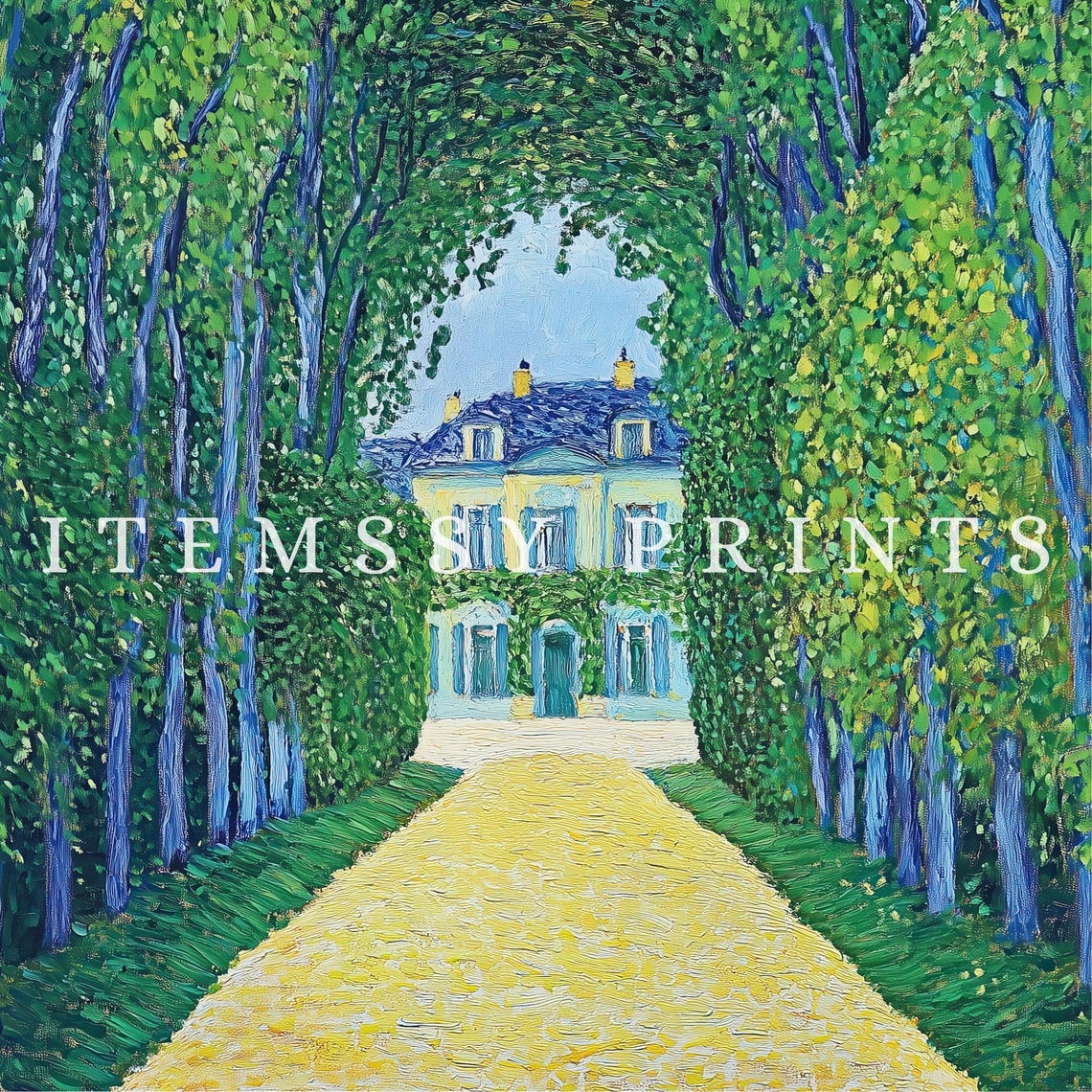 Green Tree Lined Avenue Chateau Post Impressionist Art Poster - Image 2