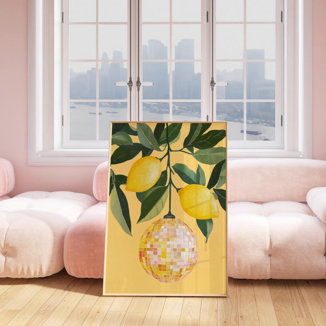 Lemon Disco Ball Funky Kitchen Art Print Groovy Retro Preppy Fruit Wall Decor - Image 2