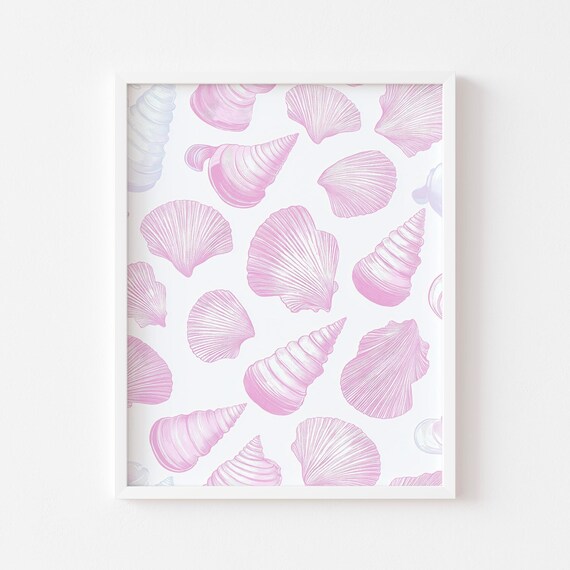 Pink Pastel Seashells Scattered Shell Beach Dorm Decor Poster
