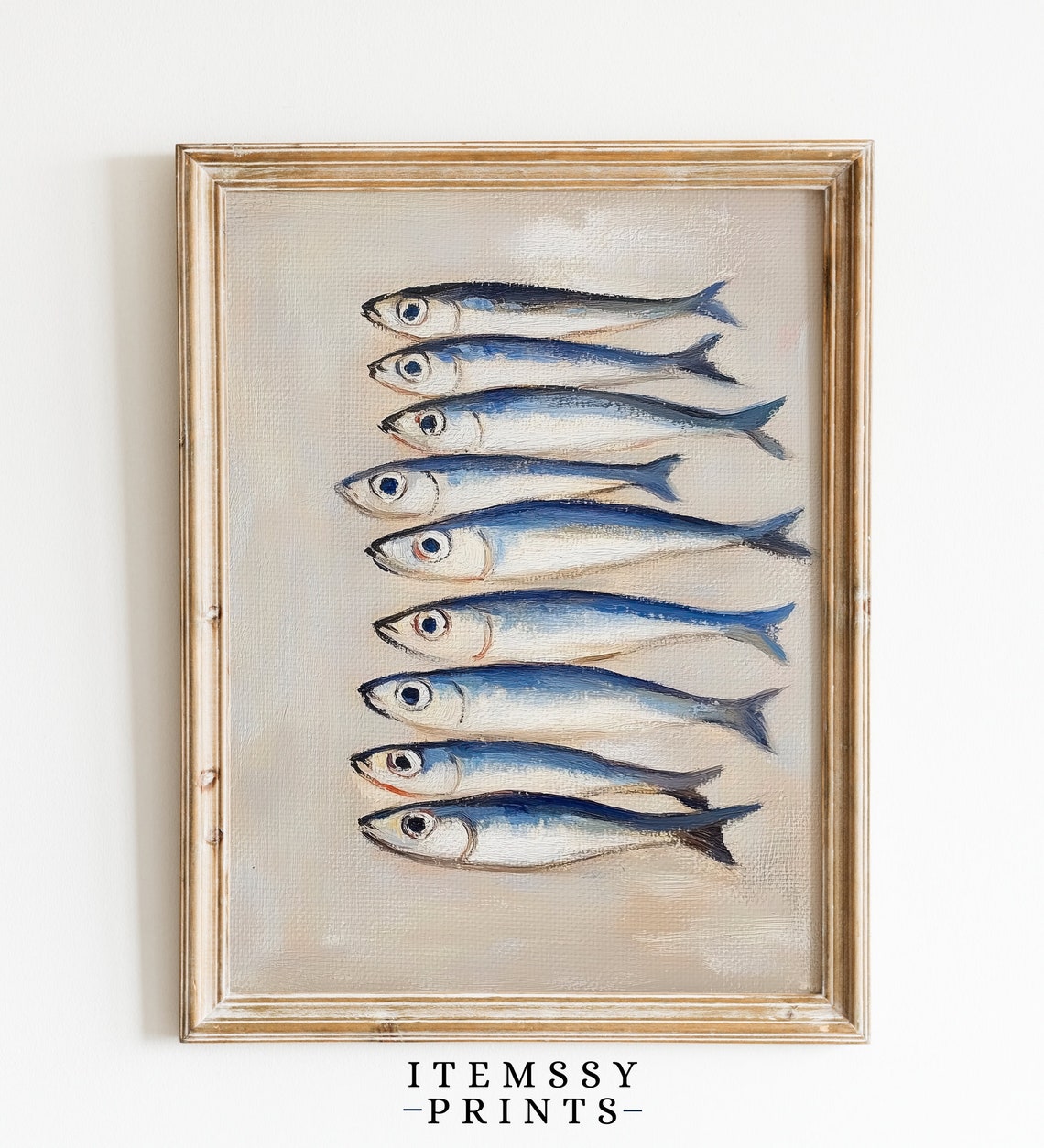 Vintage Sardine Fish Row Still Life Oil Painting Kitchen Art Poster