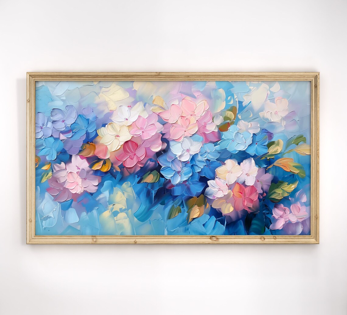 Pastel Hydrangea Abstract Impasto Floral Painting Soft Blue Pink Poster