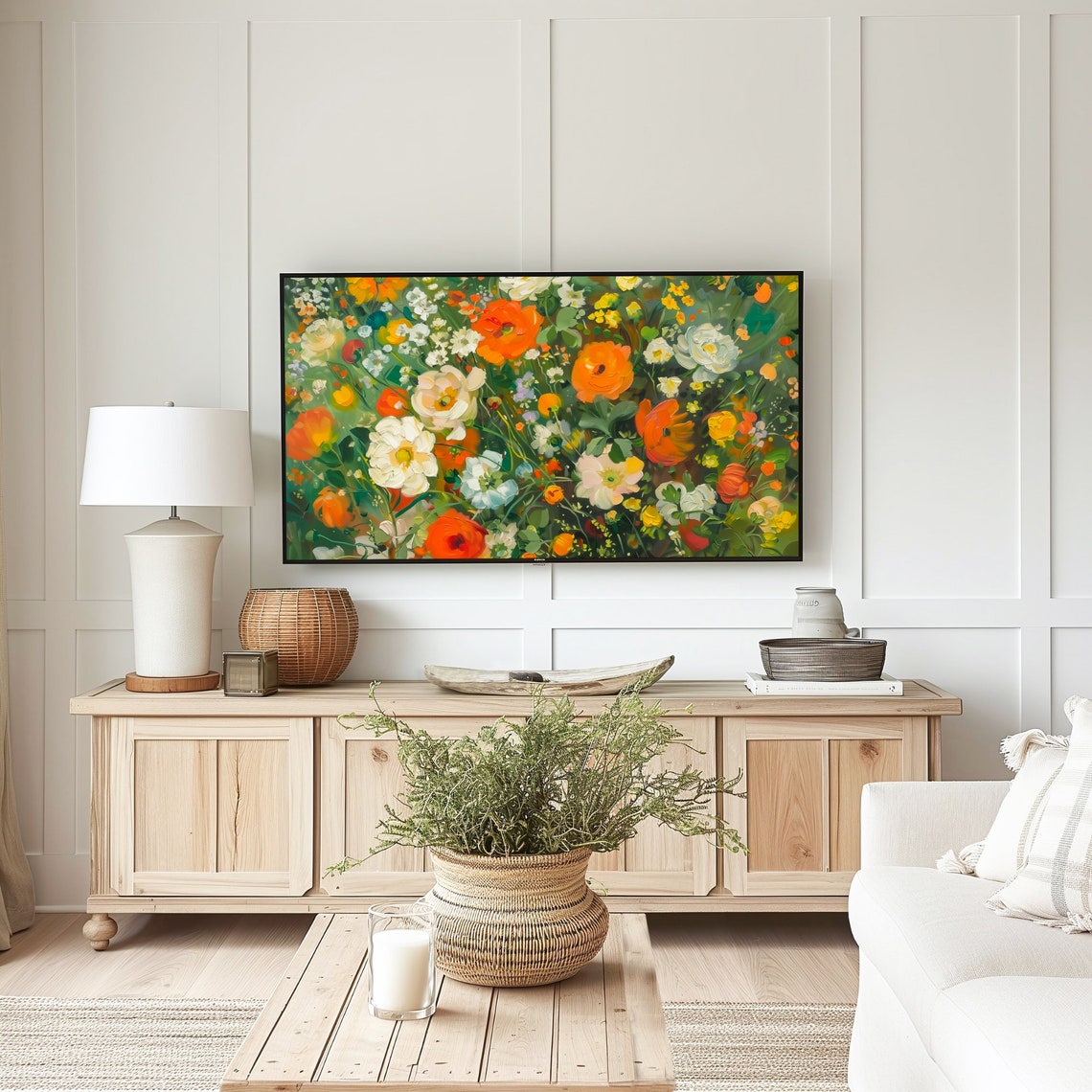 Orange White Flower Field Impressionist Garden Bloom Art Poster - Image 3