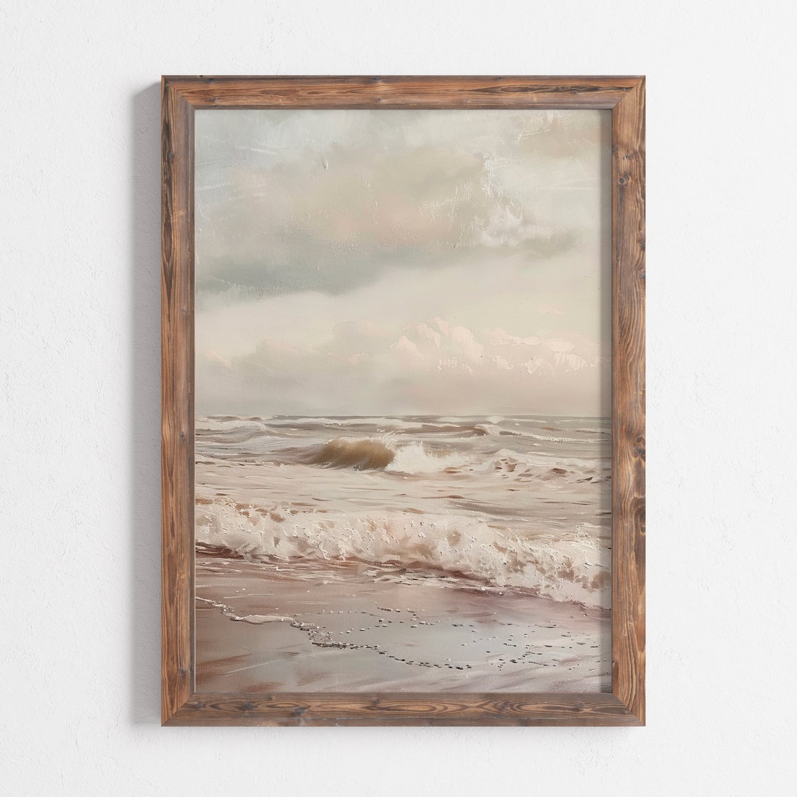Soft Neutral Seascape Foamy Ocean Waves Beach Shoreline Poster - Image 2