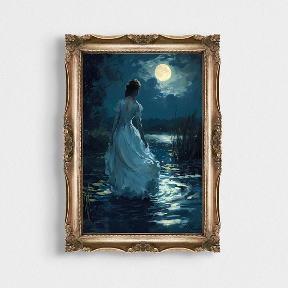Mystical Lake Art Lake Serenity Dark Academia Print Moody Victorian Goddess Wall Art Woman Home Decor Gothic Cottagecore Poster