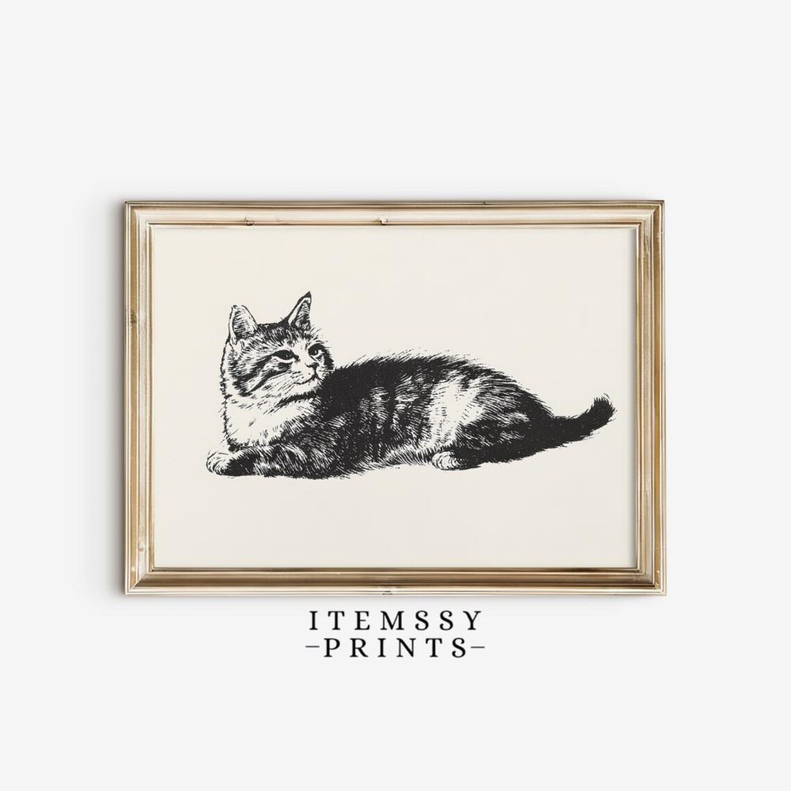Reclining Tabby Cat Fine Ink Sketch Minimal Black and White Cat Art Poster - Image 3