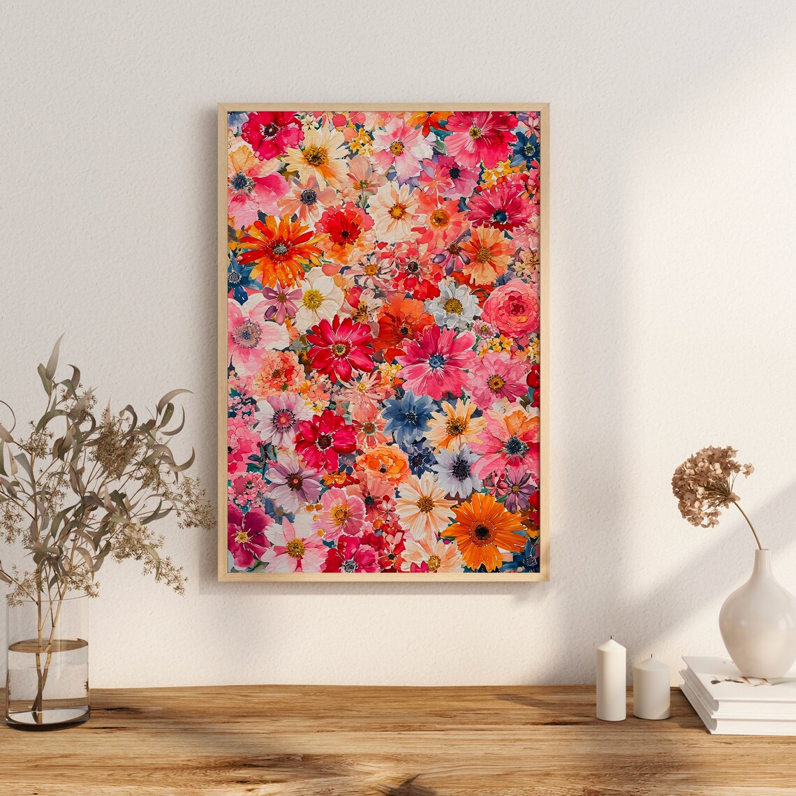 Colorful Watercolor Cosmos Flower Field Bright Floral Art Poster - Image 2
