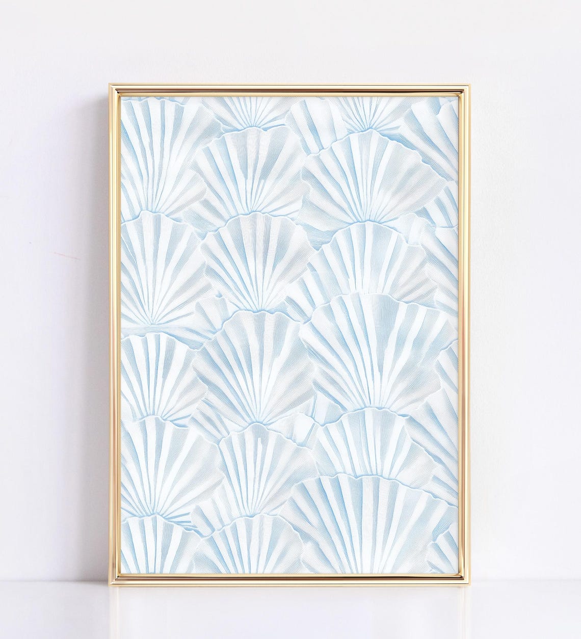 Blue Scallop Shell Pattern Coastal Chic Abstract Watercolor Poster - Image 3