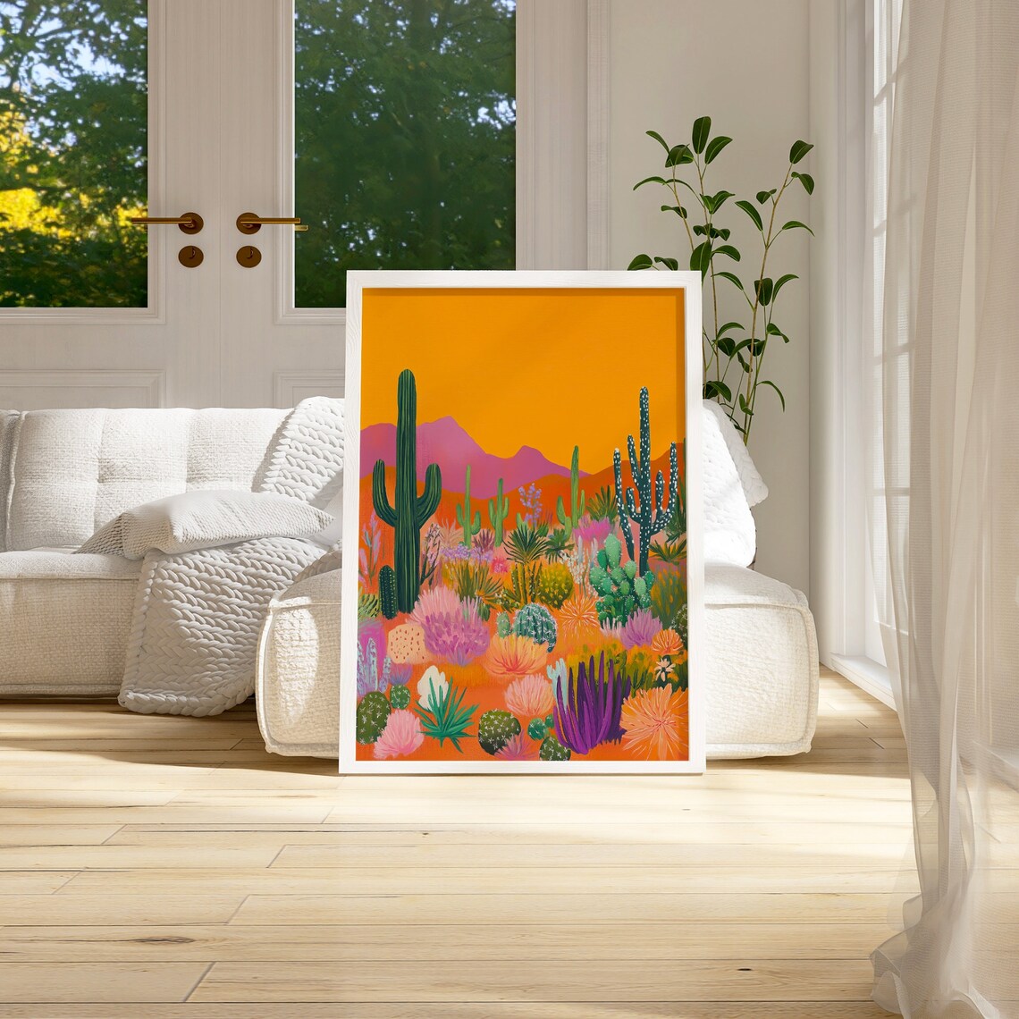 Desert Sunset Saguaro Cactus Landscape Painting Southwestern Wall Art - Image 3