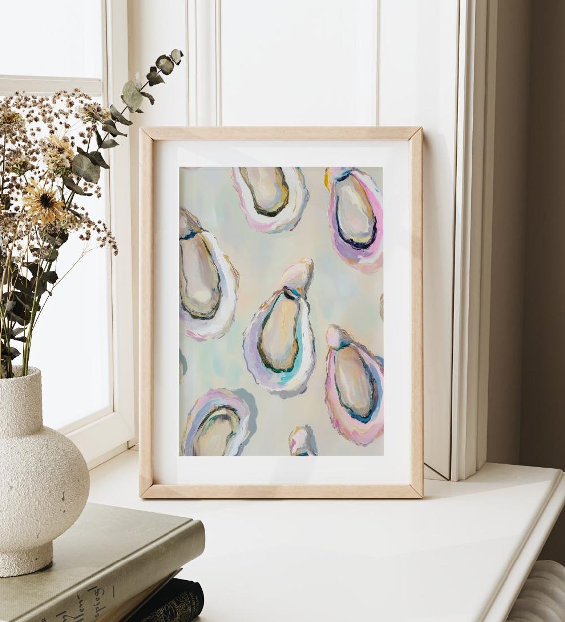Pastel Oyster Shell Pattern Abstract Coastal Kitchen Wall Art - Image 3