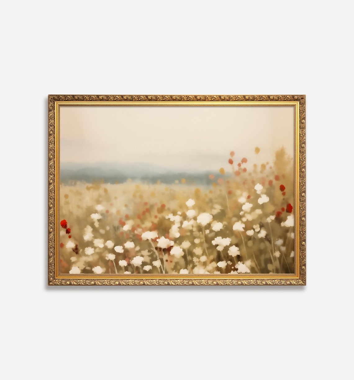Soft Focus Wildflower Meadow White Blooms Golden Field Art Poster - Image 3