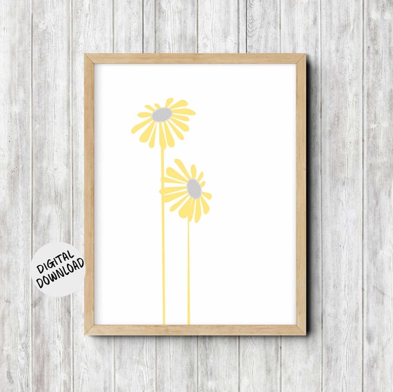 Minimalist Floral Wall Art, Yellow and Grey Poster