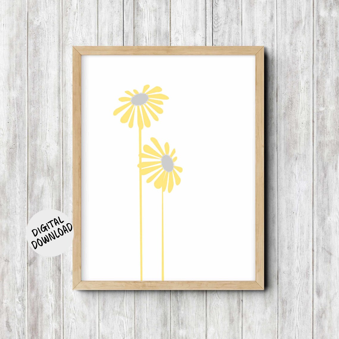 Minimalist Floral Wall Art, Yellow and Grey Poster