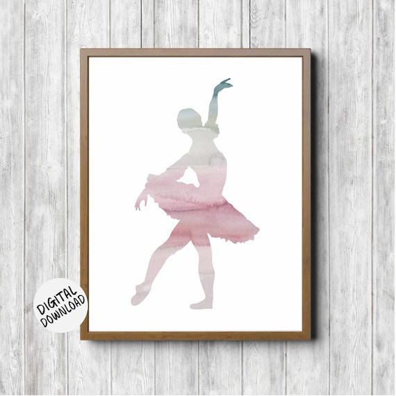 Pink Watercolor Ballerina Silhouette Ballet Dancer Nursery Poster