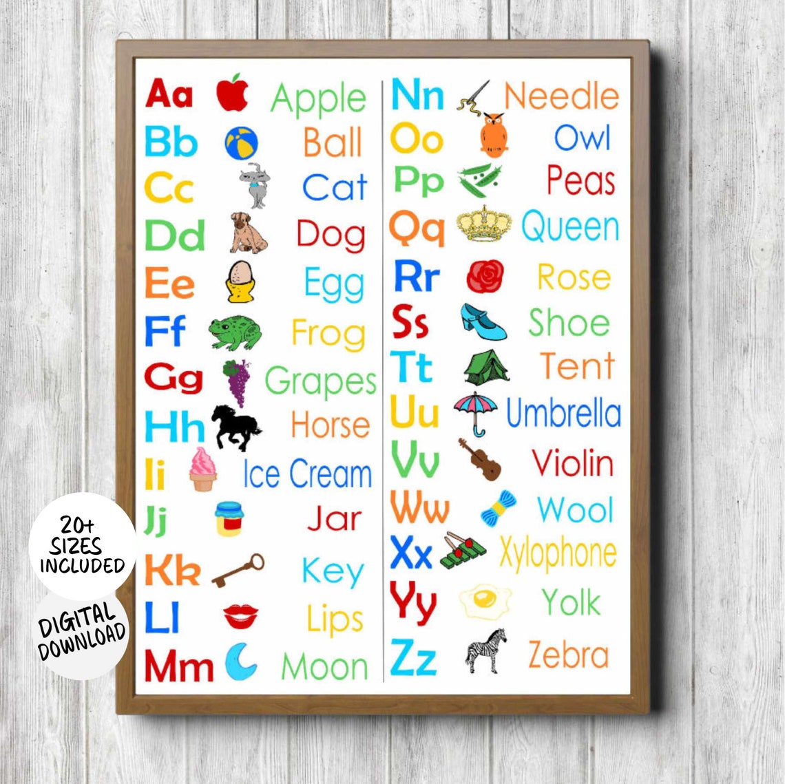 Colorful Alphabet Chart Poster with Cute Illustrations for Kids