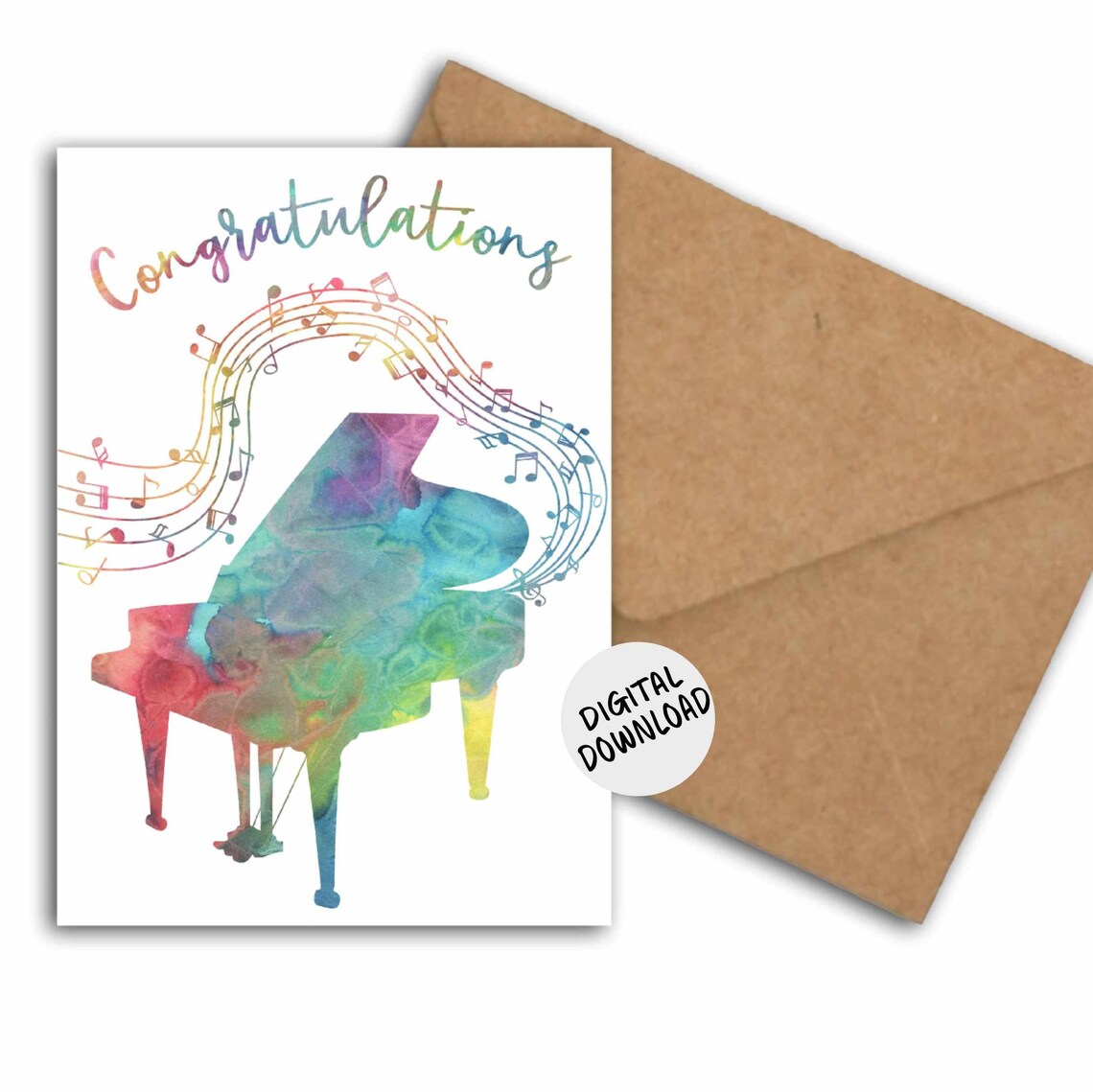 Congratulations Card for Musician and Piano Notes