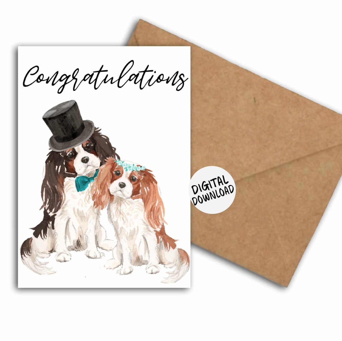 Cavalier Spaniel Wedding Congratulations Watercolor Dogs Art Print