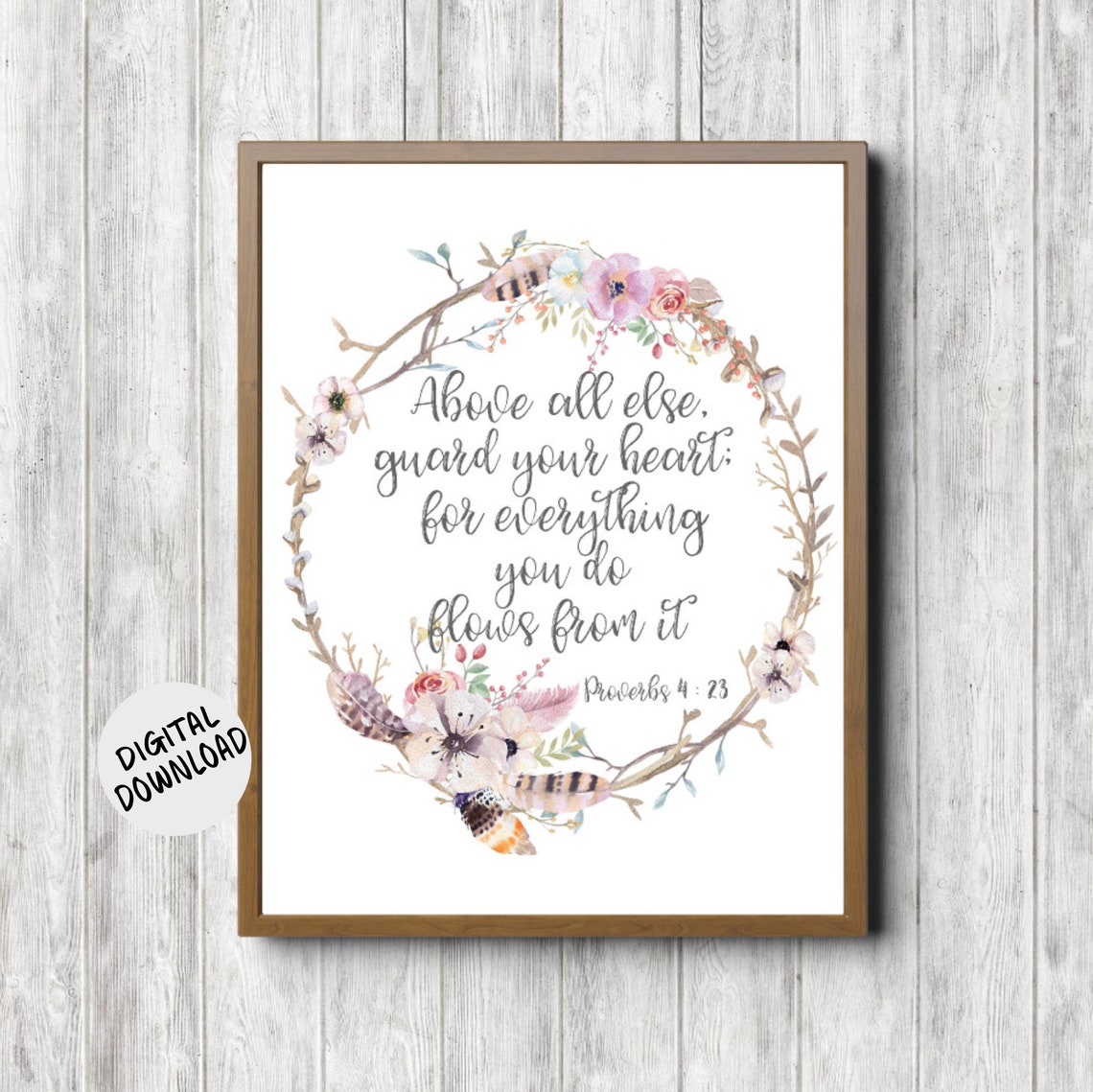 Proverbs 4 Verse 23 Floral Wreath Watercolor Christian Scripture Print